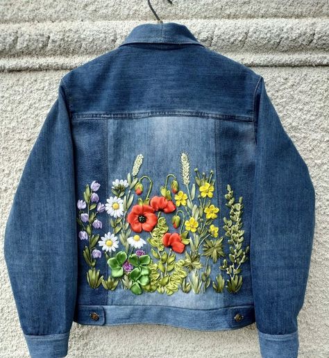 To Order. Custom Sewn Hand Embroidered Jean Jacket, Handmade Upcycled Denim Jacket, Ribbon Embroidered Denim, Embroidered Denim Jacket. - Etsy Cat Patchwork, Embroidered Snake, Denim Jacket Embroidery, Embroidery Jeans Jacket, Custom Jean, Sashiko Stitching, Upcycled Denim Jacket, Boho Coat, Clothes Embroidery Diy