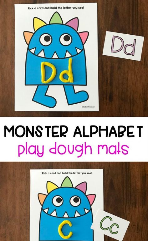 FREE printable monster alphabet play dough mats for preschoolers and kindergarteners to work on uppercase and lowercase recognition and letter formation! Monster Alphabet Letters, Alphabet Playdough Mats, Modern Preschool, Thema Letters, Monster Theme Classroom, Monster Alphabet, Monster Classroom, Letter Learning Activities, Kindergarten Literacy Centers