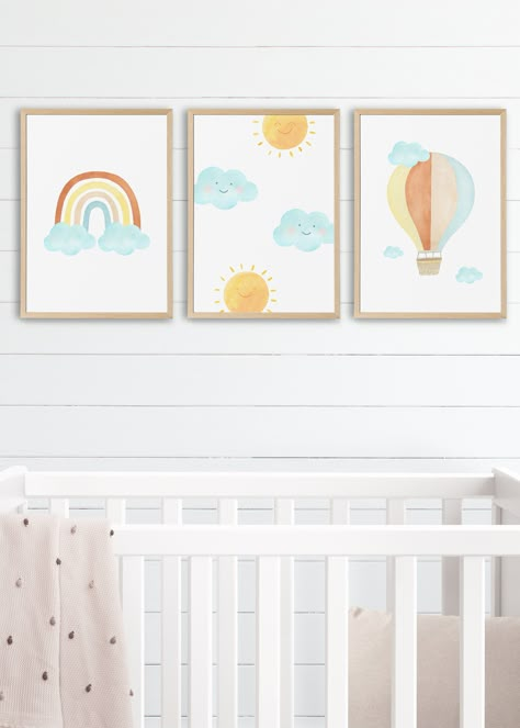 Toddler Boy Room Wall Art, Newborn Wall Art, Baby Room Watercolor Paintings, Diy Nursery Canvas Art, Baby Boy Nursery Artwork, Boy Nursery Artwork, Balloon Sun, Painting For Nursery, Nursery Watercolor Art