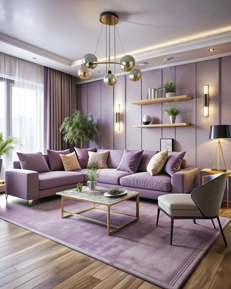 Modern home decor with soft colors #homedecor #modernhouse #softcolors #homeideas #interiordesign #homedesign Purple And Grey Living Room Ideas, Lavender Living Room Decor, Grey And Lavender Living Room, Purple And Grey Living Room, Lavender Living Room, Purple Interior, Purple Bedroom, Home Decor Crate, Living Room Decor Apartment