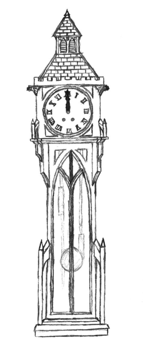 Grandfather Clock, : Gothic Grandfather Clock Coloring Pages Grandfather Clock Drawing, Clock Coloring Page, Monochromatic Wallpaper, Small Black Tattoos, Clock Drawing, 4 Drawing, Drawing Sunset, Clock Drawings, Gothic Ideas