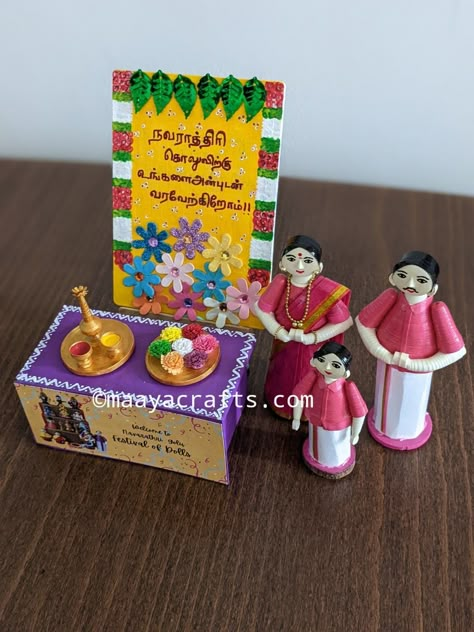 Navaratri Golu Decoration Ideas, Golu Decoration Ideas, Dasara Decoration Ideas, Dasara Decoration Ideas At Home, Diy Golu Dolls, Paper Dress Art, Navaratri Golu, Thread Ceremony, Pista Shell Crafts