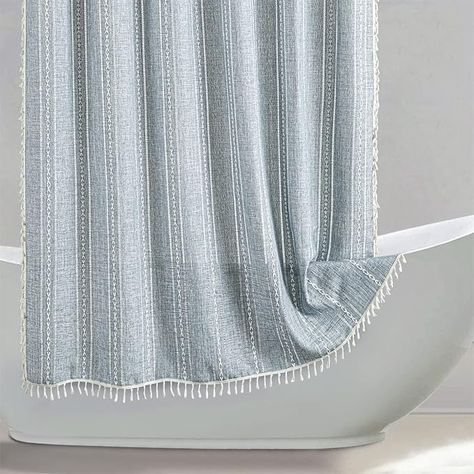 Amazon.com: RoomTalks Blue Modern Farmhouse Shower Curtain Extra Long 78 Inch Length, Country Cottage Bathroom Decor Boho Chic Texture Linen Bohemian Bathroom Shower Curtain Set with Hooks : Home & Kitchen Modern Farmhouse Shower Curtain, Blue Modern Farmhouse, Cottage Core Bathroom, Cottage Bathroom Decor, Country Cottage Bathroom, Bathroom Decor Boho, Linen Shower Curtain, Bohemian Shower Curtain, Decor Boho Chic