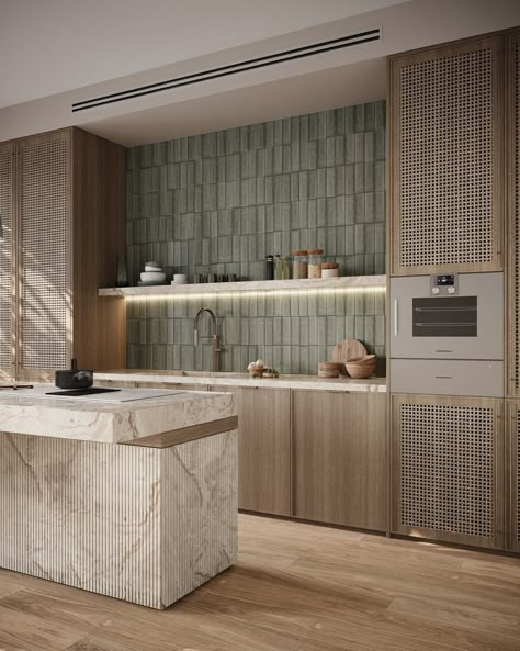 ECO kitchen :: Behance Kitchen Cabinet On Countertop, Gully Kitchen, Beautiful Kitchens Luxury Modern, Contemporary Luxury Kitchen, Ash Dining Table, Balinese Interior, Japandi Aesthetic, Modern Kitchen Renovation, Japandi Kitchen