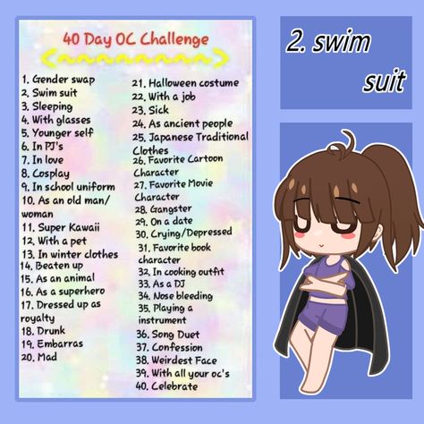 2. swim suit uwu Day Oc Challenge, Halloween Costume Suit, Oc Challenge, Cosplay Characters, Swim Suit, Japanese Traditional, Halloween Costumes, Swimming