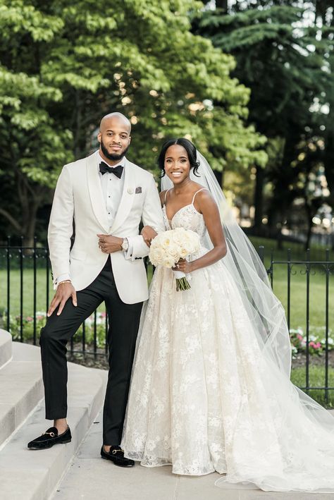 This Glamorous Wedding Featured an Ivory, Black, and Blush Color Palette | Washingtonian (DC) Black Tuxedo Wedding, Ivory Tuxedo, Science Wedding, Ivory Suit, Blush Color Palette, Ivory Bride, Wedding Suits Groom, Romantic Wedding Photos, Bride And Groom Pictures