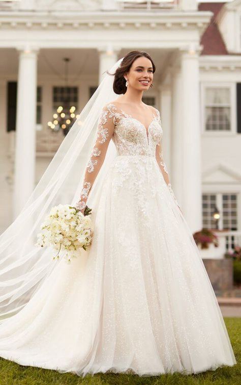 A Line Wedding Gown With Sleeves, Long Sleeve Beaded Wedding Dress, Wedding Dress Quiz, A Line Wedding Gown, Christian Wedding Dress, Christian Wedding Gowns, Martina Liana Wedding Dress, Bridal Expo, Sleeved Wedding