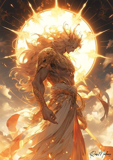 God Of Stars Fantasy Art, God Of Peace Fantasy Art, God Of The Sun Fantasy Art, Anime Gods Art, Sun God Art Male, Helios God Of Sun, God Of Sun Art, Helios God Art, Fantasy Gods And Goddesses