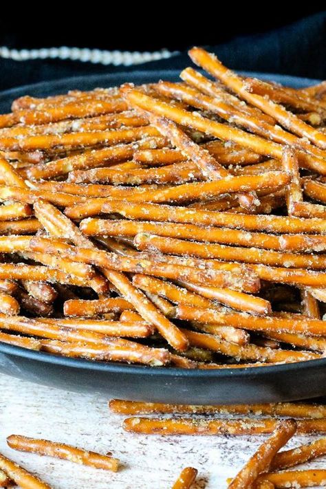 Spicy Pretzels aka "Crack Pretzels"!!! Pretzel Stick Ideas, Dot's Homestyle Pretzels Copycat Recipe, Fiesta Ranch Pretzels, Hot Spicy Pretzels Recipe, Spicy Ranch Pretzels Hidden Valley, Hidden Valley Ranch Pretzels Recipes, Spicy Pretzels Ranch Lemon Pepper, Spicy Club Crackers, Seasoned Pretzel Sticks