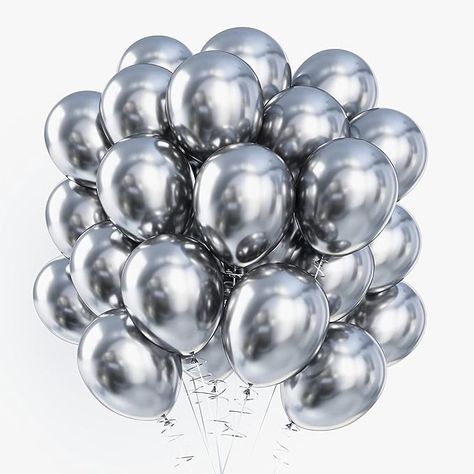 Amazon.com: RUBFAC Metallic Silver Balloons, 70pcs 10 inch Metallic Silver Balloons and Ribbon, Thick Silver Latex Balloons for Birthday Wedding Baby Shower Graduation Anniversary Silver Party Decorations : Toys & Games 50 Birthday Ideas, Balloon For Birthday, Silver Party Decorations, Silver Balloons, New Year's Party Decorations, 5 Balloons, Anniversary Party Decorations, Birthday Photo Props, 50 Birthday