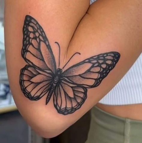 Butterfly Arm Tattoo Elbow, Over The Knee Butterfly Tattoo, Tattoo Ideas Butterfly Arm Sleeve, Butterfly Tattoo Crease Of Arm, Wide Butterfly Tattoo, Huge Butterfly Tattoo, Butterfly Tattoo Open And Close On Arm, Butterfly Tattoo Inner Elbow, Butterfly Tattoo Elbow Bend