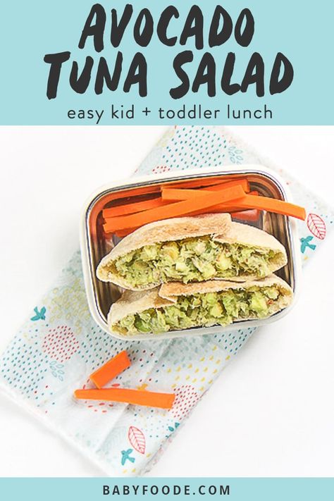 Avocado Tuna Salad in Mini Pita Pockets for Kids + Toddler - Baby Foode Tuna For Toddlers, Mini Pita Pockets, Classic Tuna Salad Sandwich, Classic Tuna Salad, Avocado Tuna, Lunch Homemade, Avocado Tuna Salad, Food Energy, Tuna Salad Sandwich