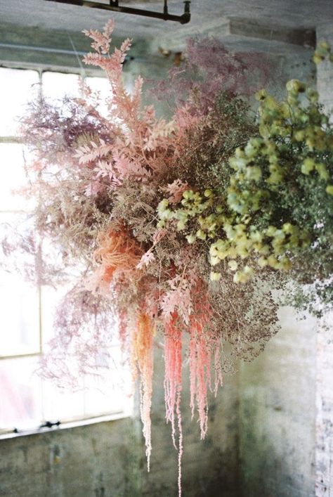 Industrial Loft Turned Feminine for a Valentine's Day Wedding ⋆ Ruffled Flower Cloud, Flowers Hanging, Feminine Wedding, Floral Installation, Flower Installation, Floral Installations, Martha Stewart Weddings, Hanging Flowers, Deco Floral