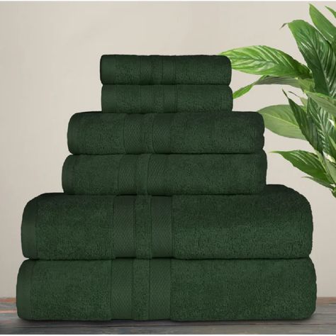 Etta Avenue™ Alexis Soft 6 Piece 100% Cotton Towel Set & Reviews | Wayfair Green Bathroom Accessories, Moody Bathroom, Green Hand Towels, Towel Display, Primary Bathroom, Green Towels, Green Bathroom, Bath Linens, Guest Bath