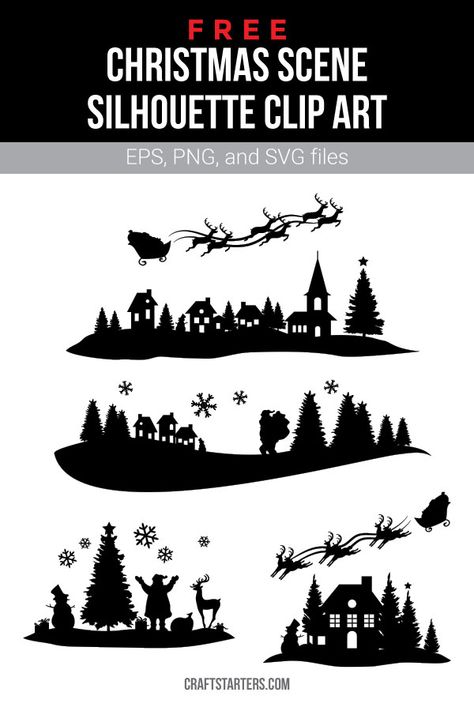 Cricut Christmas Silhouette Images, Cricut Christmas Silhouette, Free Christmas Scene Silhouette Clip Art, Christmas Tree Silhouette Templates Free Printable, Silhouette Free Downloads, Winter Scene Silhouette, Christmas Scene Svg Free, Christmas Scene Silhouette, Christmas Silhouette Templates Free