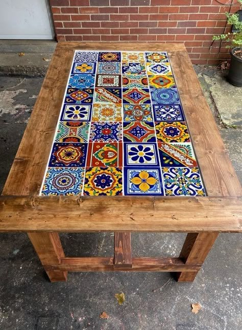 Mexican Tile Table, Mexican Mosaic, Mosaic Tile Table, Tile Tables, Tile Table, Painted Tiles, Mexican Home Decor, Table Handmade, Mexican Tile