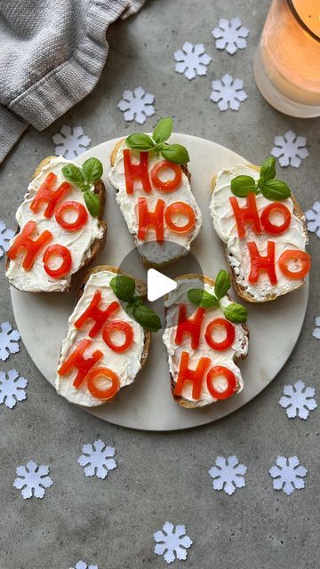 Christmas Bruschetta, Cream Cheese Tomato, Toasted Baguette Slices, Garlic Cream Cheese, Baguette Slices, Toasted Baguette, Cheese Tomato, Sliced Baguette, Christmas Foods