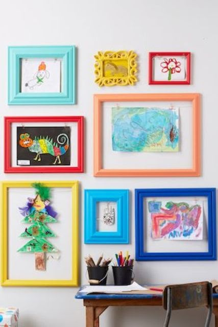 Artwork Frames, Koti Diy, Art Display Kids, Bold Decor, Colorful Frames, Youngest Daughter, Watercolor Brush, Kids Artwork, Watercolor Paints