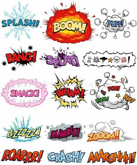 Onomatopoeia Comic, Cartoon Sound Effects, Comic Sound Effects, Birthday Makeup Looks, Dingbat Fonts, Spongebob Birthday Party, Comic Text, Journal Elements, Tiger Tattoo Design