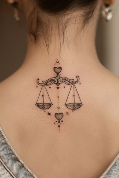 22+ Libra Tattoo Ideas To Inspire You Libra Tattoo Ideas For Women Back, Tattoo For Libra Women, Libra Tattoo Designs For Women, Scorpio And Libra Tattoo, Libra Back Tattoo, Libra Scales Tattoo, Zodiac Libra Art, Libra Tattoo Ideas For Women, Scales Of Justice Tattoo