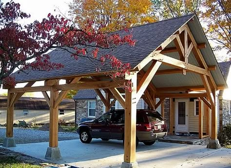 Dream House Checklist - Finding Mandee Attached Carport, Timber Frame Pavilion, Carport Ideas, Car Ports, Carport Plans, Covered Parking, Carport Garage, Carport Designs, Car Port