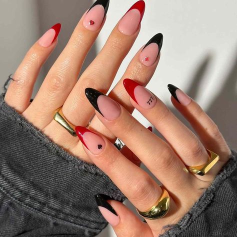 Perfect nauils for a trip to Las Vegas Short Nails Witchy, Vegas Inspired Nails, Mafia Nails, Vegas Nail Art, Red Black Nails, Vegas Nails, Witchy Nails, Nails Yellow, French Tip Nail Designs