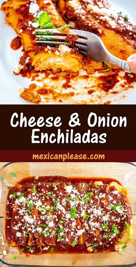 Cheese And Onion Enchilada Recipe, Authentic Enchilada Recipe, Cheese And Onion Enchiladas, Milanesa Recipe, Meatless Mains, Mexican Enchiladas, Mexican Food Dishes, Fiesta Table, Mexican Buffet