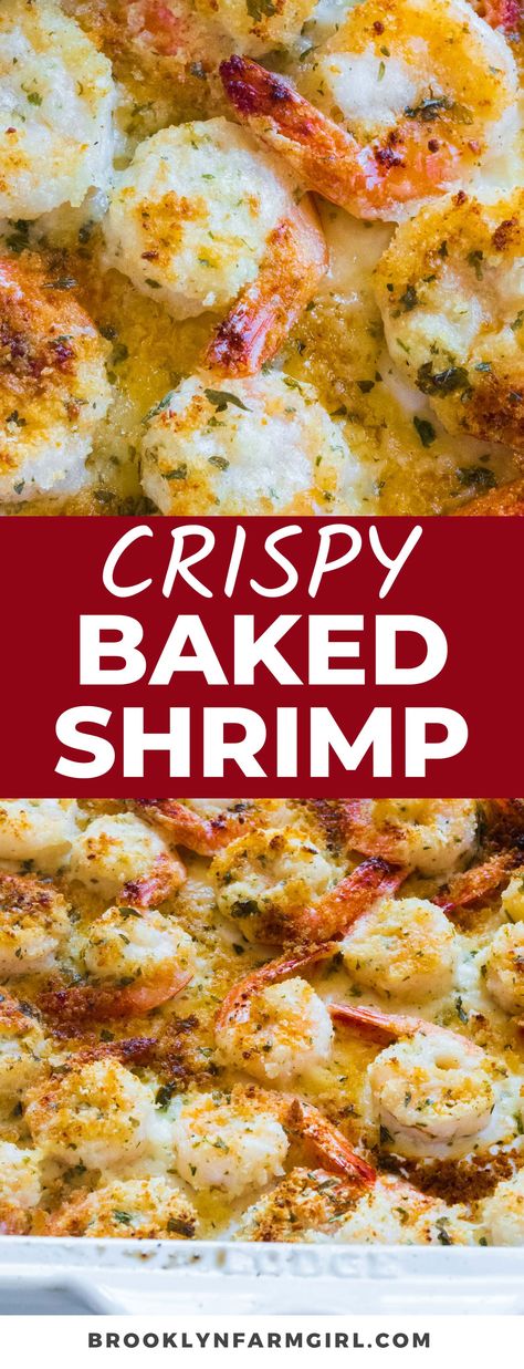 Crispy Garlic Parmesan Shrimp baked in the oven at 350 degrees. This baked shrimp is coated in Panko bread crumbs and tastes so juicy and crunchy! Oven Baked Shrimp Recipes, Panko Recipes, Oven Baked Shrimp, Crispy Baked Shrimp, Parmesan Shrimp, Garlic Parmesan Shrimp, Baked Shrimp Recipes, Making Baked Potatoes, Crispy Garlic