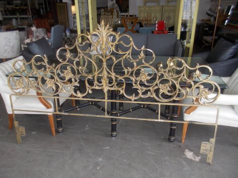 Vintage Hollywood Regency Wrought Iron Scroll by JasperKane Iron King, King Size Bed Headboard, La Furniture, Furniture Dimensions, King Size Headboard, White Headboard, Bed Headboard, King Headboard, Bed Frame And Headboard