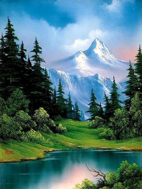 Fall Canvas Painting, Beautiful Landscape Paintings, Bob Ross Paintings, Mountain Landscape Painting, Fall Canvas, Small Canvas Paintings, Canvas For Beginners, Canvas Drawings, Art And Painting