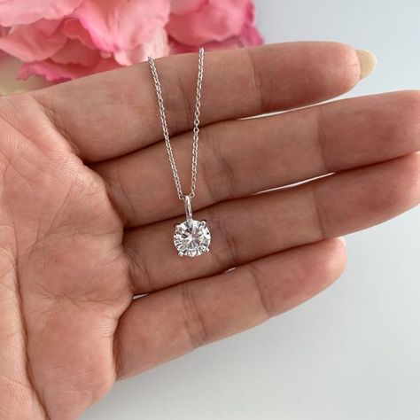 2 ct Round Solitaire Necklace - 40% Final Sale – Tiger Gems Handmade Gold Necklace, Diamond Bracelet Design, Solitaire Diamond Pendant, Diamond Pendants Designs, Moissanite Pendant, Solitaire Necklace, Round Solitaire, Diamond Solitaire Necklace, Solitaire Necklaces