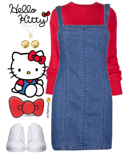 Sanrio Halloween Costume Ideas, Cosplay Ideas With Glasses, Hello Kitty Halloween Costume Diy, Hello Kitty Cosplay Costumes, Halloween Coustomes Idea, Hello Kitty Costume Ideas, Halloween Costumes Hello Kitty, Diy Hello Kitty Costume, Sanrio Halloween Costume