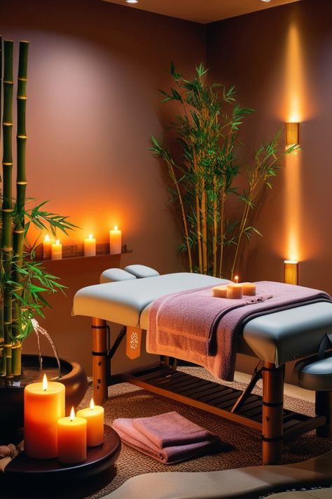 Massage Parlor Design, Massage Cabinet Room Ideas, Simple Massage Room Ideas, At Home Spa Set Up, Bali Massage Room, Spa Decorations Ideas, Massage And Spa Design, Spa Room Decor Ideas Interior Design, Wax Salon Ideas