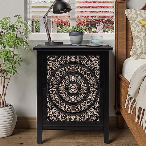 Solid wood nightstand that will perfectly accent your cottagecore decor. Comes fully assembled. Distressed End Tables, Boho Nightstand, Night Horse, Farmhouse Nightstand, French Country Modern, Black Nightstand, Nightstand Set Of 2, Table For Small Space, Country Modern