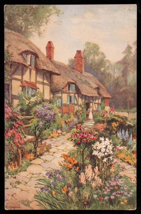 Cottage Painting, Bel Art, English Cottages, Storybook Cottage, Bedtime Story, Cottage Art, Cottage Life, Art Et Illustration, Aesthetic Painting