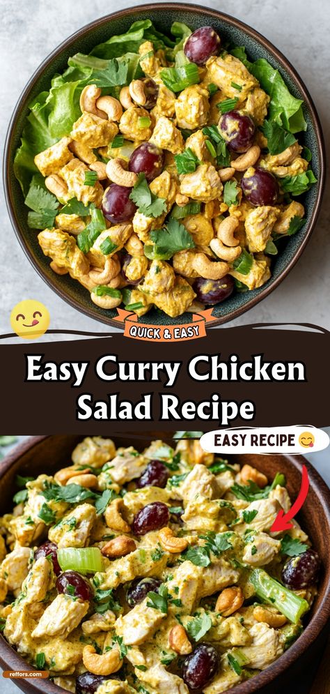 Curry Chicken Salad Quick Dinner Sides, Curry Chicken Salad Recipe, Curry Dressing, Curry Salad, Curried Chicken Salad, Curry Chicken Salad, Creamy Salad, Chicken Salad With Grapes, Crunchy Veggies