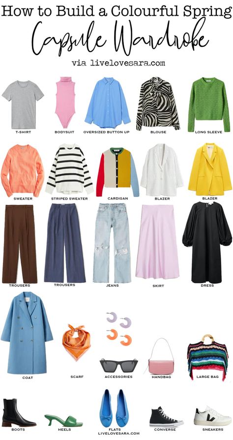 How to Build a Colourful Spring Capsule Wardrobe 2022 - livelovesara Casual Spring Capsule Wardrobe, Spring Capsule Wardrobe 2022, Capsule Wardrobe 2022, Plus Size Capsule Wardrobe, Capsule Wardrobe Women, Colorful Wardrobe, Cardigan Blazer, Spring Capsule, Travel Capsule Wardrobe