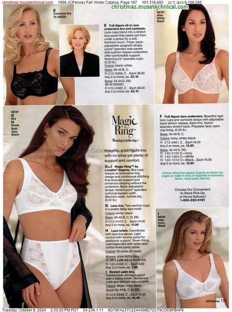 1996 JCPenney Fall Winter Catalog, Page 187 - Catalogs & Wishbooks Lingerie Catalog, Pretty Bras, Bra Models, Women In Lingerie, White Lingerie, Vintage Lingerie, Fashion Inspo, Fall Winter, Lingerie