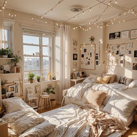 Cozy bed, aesthetic bedroom ideas, bedroom ideas, bedding ideas, cozy bedroom, home bliss Window Seat For Small Bedroom, Small Room With Window Seat, Room With Two Beds, White Blankets, Cozy Dorm, Cozy Dorm Room, Large Bed, Dream Bedroom Inspiration, Room Redesign