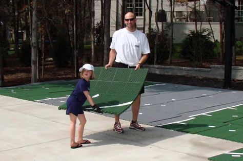 Pickleball Court Backyard Diy, Diy Sport Court, Driveway Pickleball Court, Pickle Ball Court Backyard Diy, Backyard Pickleball Court Ideas, Pickleball Backyard, Diy Pickleball Court, Pickle Ball Court Backyard, Home Pickleball Court