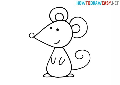 How to Draw a Mouse for Kids - How to Draw Easy How To Draw Mouse, How To Draw A Mouse, Cartoon Mouse Drawing, Easy Mouse Drawing, Cartoon Mice Drawing, Cute Mouse Drawing, Mouse Drawing Easy, Sketches For Kids, Mouse For Kids