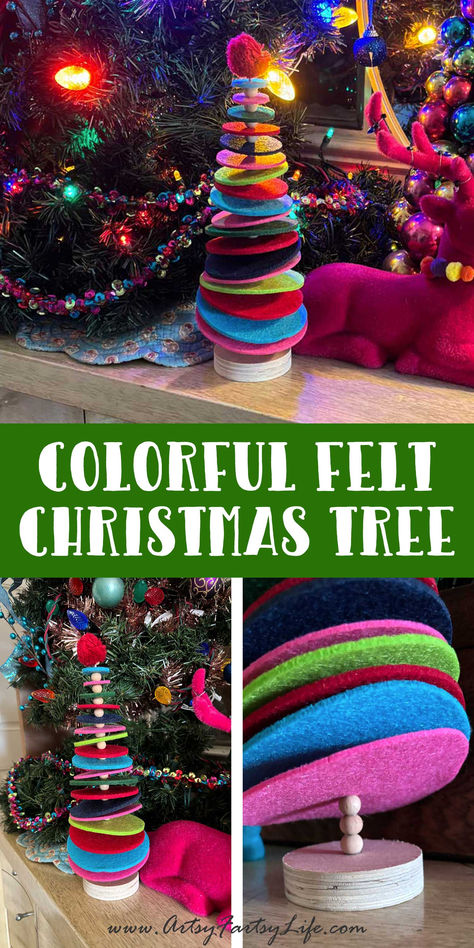 Festive Felt Christmas Tree DIY for Eclectic Decor Colorful Christmas Diy, Felt Christmas Tree Diy, Bead Christmas Trees, Multicolored Christmas Tree, Eclectic Christmas Decor, Colored Christmas Tree, Maximalist Christmas, Eclectic Christmas, Maximalist Eclectic