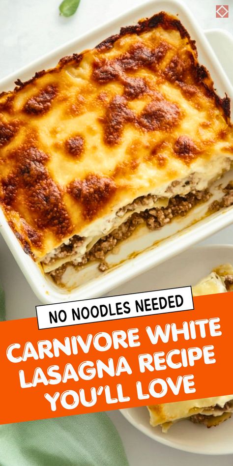 Indulge in this creamy carnivore white lasagna, perfect for a no-carb dinner! Loaded with meat, cheese, and a luscious white sauce, it’s ideal for those on a carnivore or keto diet. Easy to make and packed with rich, savory flavors. Save this pin for your next satisfying meal! Keto Dinner Ideas Easy Quick, Meals For Carnivore Diet, Budget Carnivore Diet, No Carb Casserole Recipes, Carnivore Diet Sauce Recipes, Carnivore Cheese Sauce, Carnavoir Diet Meals, Easy No Carb Dinner Recipes, Dirty Carnivore Diet Recipes