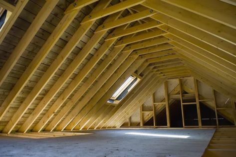 Attic Conversion Code and Requirements Attic Into Living Space, Attic Living Rooms, Converted Attic Space, Mil Suite, Craftsman Interior Design, Skylight Shade, Housing Building, Attic Vents, Attic Renovation Ideas