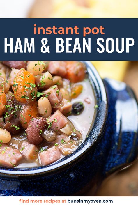 It's so easy to make ham and bean soup in the Instant Pot! The beans are so tender and you can use leftover ham or buy the diced ham at the store! #instantpot #soup #recipe Ham And White Bean Soup, Instant Pot Ham, Ham And Bean, Instant Pot Soups, Crockpot Ham, Ham And Beans, Ham Soup, Instant Pot Soup Recipes, Ham And Bean Soup