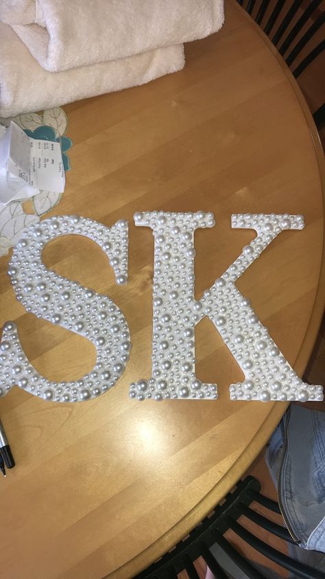 Sigma Kappa pearl letters Little Gifts Sorority Baskets, Painted Wooden Letters Sorority Cute Ideas, Alpha Phi Letters Painted, Painting Sorority Letters, Axid Letters Painted, Pearl Sorority Paddle, Sorority Letter Painting Ideas, Pearl Sorority Letters, Gifts For Your Big Sorority