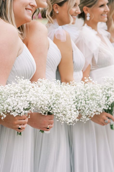 A Picturesque DC Country Club Wedding for Ellen and Jack - White bridesmaids dresses, matching bridesmaids, traditional wedding decor, baby's breath bouquet. Traditional wedding photography of indoor wedding inspiration for brides, outdoor weddings, mother of the bride, bridesmaids and groomsmen. Country Club weddings in Washington D.C. Glint Events: Wedding and Event Planning in Central Virginia, Charlottesville and Washington DC | Alicia Lacey Photography, Congressional Country Club Wedding Flowers Traditional, Baby’s Breath Boutinniere, Bridesmaids With Single Flower, Mother Of Bride Bouquet, Baby Breath Bouquet Bridesmaids, Wedding Bouquet Baby Breath, All White Bride Bouquet, Babies Breath Bridesmaid Bouquet, Babys Breath Wedding Bouquets