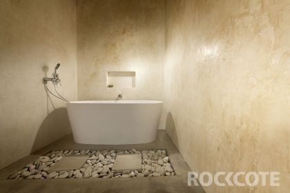 This is the polished finish we should have for the Fence Wall - Marrakesh | Rockcote Bathroom Tadelakt, Venetian Plaster Bathroom, Plaster Bathroom, Moroccan Plaster, Natural Bathroom Design, Home Texture, Retreat Space, Plastered Walls, Lime Plaster