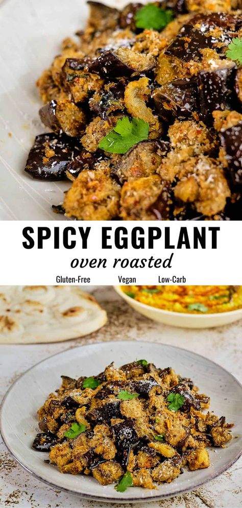 This spicy eggplant is so easy and makes an amazing side dish. The recipe here is for Indian style oven roasted eggplant made with a simple seasoning mixture, but you can also make it in the skillet. Pick this one as a side with the many delicious Indian main courses we have for you. #spicyeggplant #eggplantsidedish #roastedeggplant Indian Eggplant Dish, Dinner Ideas With Eggplant, Hidden Eggplant Recipes, Indian Eggplant Recipes Simple, Roasted Japanese Eggplant, Indian Aubergine Recipes, Eggplant Recipes Indian, Eggplant Indian, Indian Eggplant