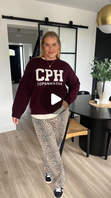 stefanie wright on Instagram: "Day 2 of 30 days of autumn outfits! 

We are adding in some burgundy today girls! How well does it go with leopard 👏🏼 who’s making these trends because they’re really good at it 😂

Comment TREND below to receive a DM with the link to shop this post on my LTK ⬇ https://liketk.it/4PjJT

Autumn wardrobe. Layering, jumper. Oversized tee. Leopard jeans. Adidas black. Burgundy trend. Transitional style. Size 16. Midsize. New look. ASOS. In the style.  #ltkuk #ltkcurves #ltkautumn" Oversized Jumper Outfit, Leopard Jeans, Jumper Outfit, Oversized Jumper, Autumn Wardrobe, Autumn Outfits, Transitional Style, Oversized Tee, Adidas Black